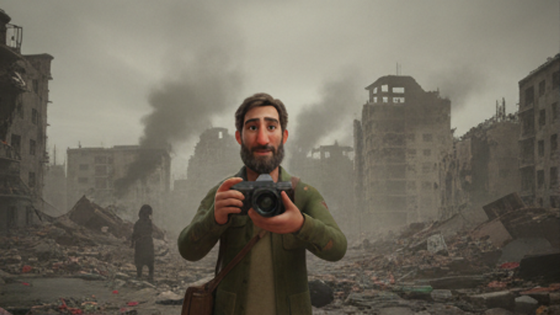 A war photographer's camera starts capturing images of the future, showing both