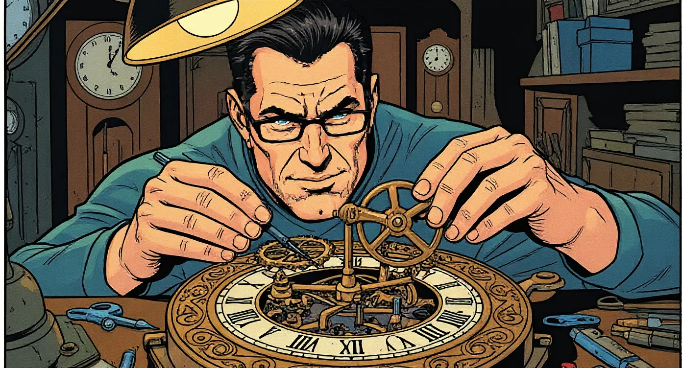 An old clockmaker builds a clock that ticks backward, and everyone in town begin