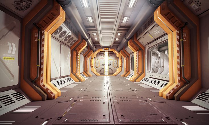 A cinematic sci-fi scene set inside a futuristic spaceship cockpit (Spaceship In